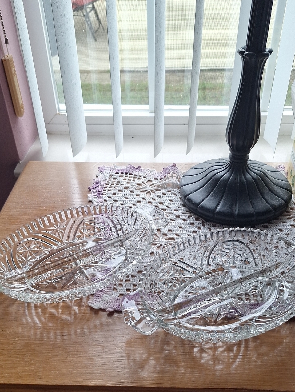 Anchor Hocking Clear Glass Devided Oval Pickle Dishes - Pair
